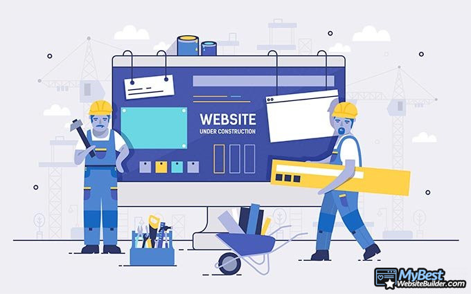 Công cụ xây dựng website miễn phí tốt nhất: Minh họa những người xây dựng đang tạo nên một website.